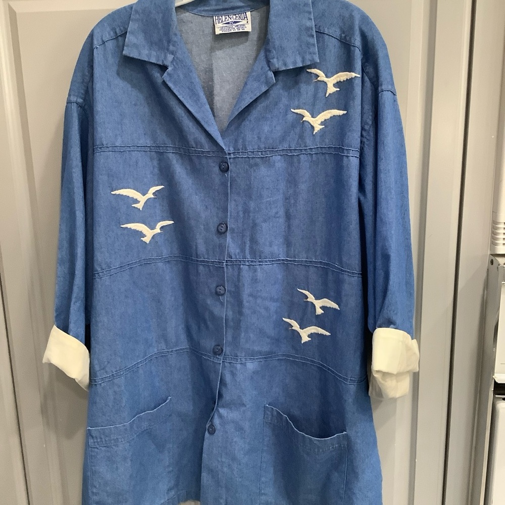 Vintage Helen Cerda Original Fashions Mazatlan Mexico Embroidered Seagull Shirt